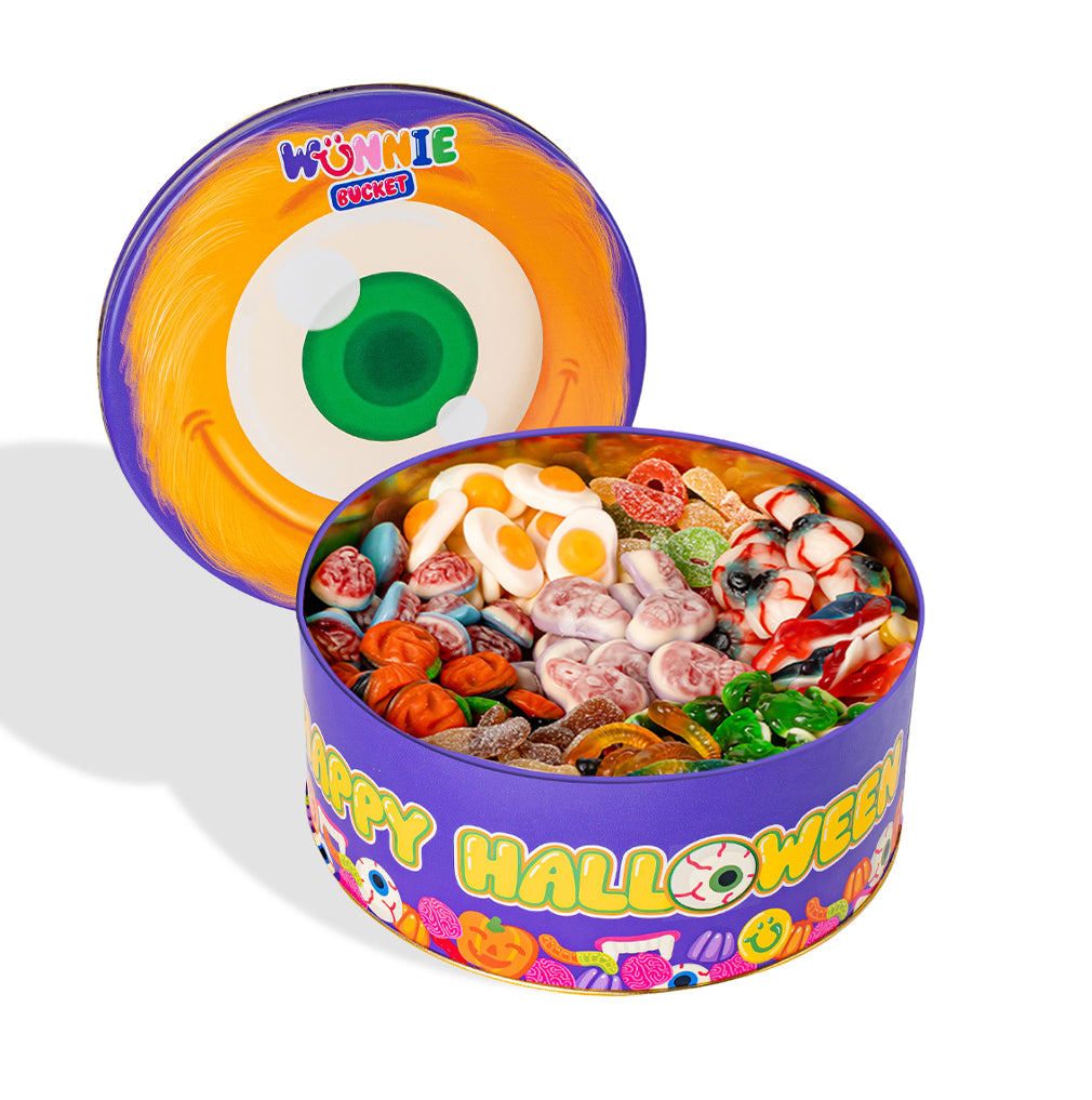 Wunnie Bucket "Feliz Halloween", lata de caramelos de goma para componer con tus gustos favoritos 