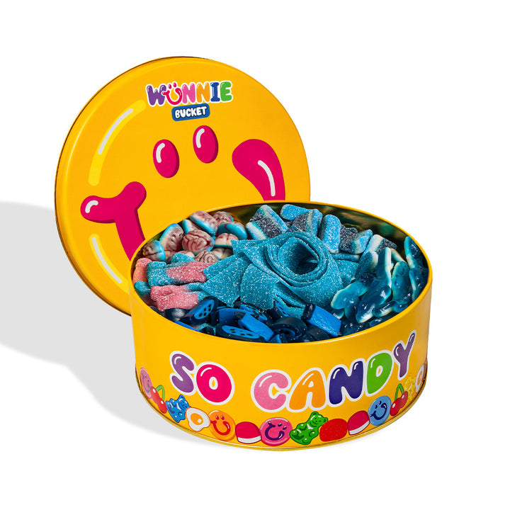 Wunnie bucket mezcla azul: lata llena de caramelos gomosos azules
