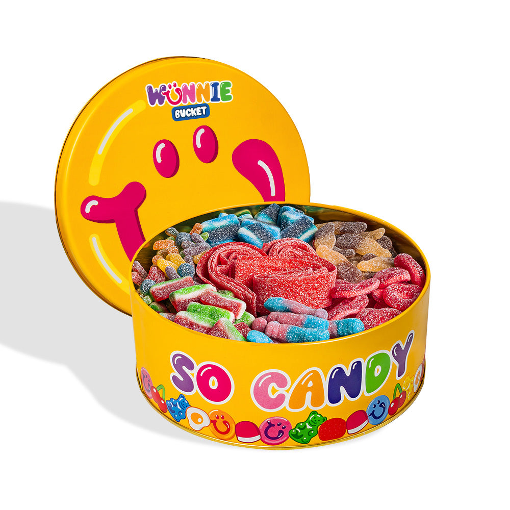 Wunnie Bucket fizzy mix: lata de caramelos gomosos efervescentes