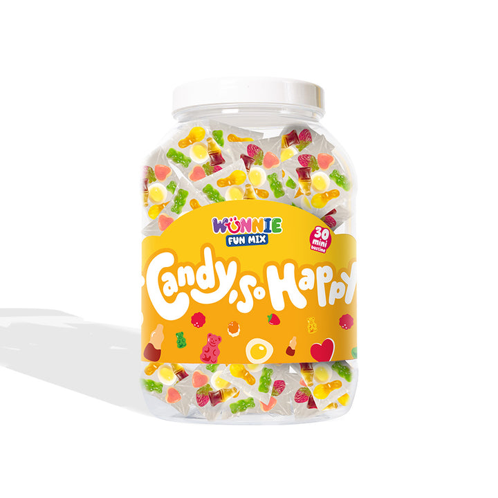 Wunnie Fun Mix, tarro con sobres individuales de caramelos gomosos en sabores surtidos (30 o 60 uds) 