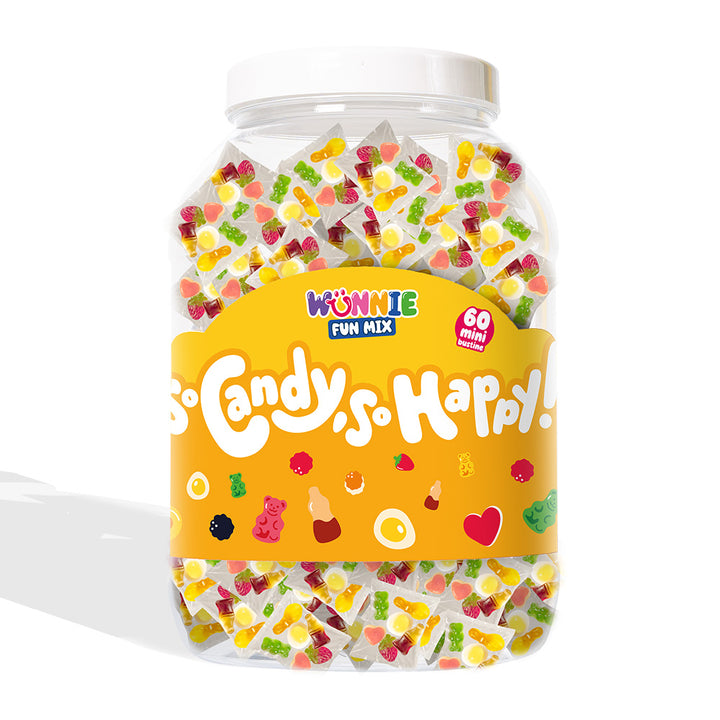 Wunnie Fun Mix, tarro con sobres individuales de caramelos gomosos en sabores surtidos (30 o 60 uds) 