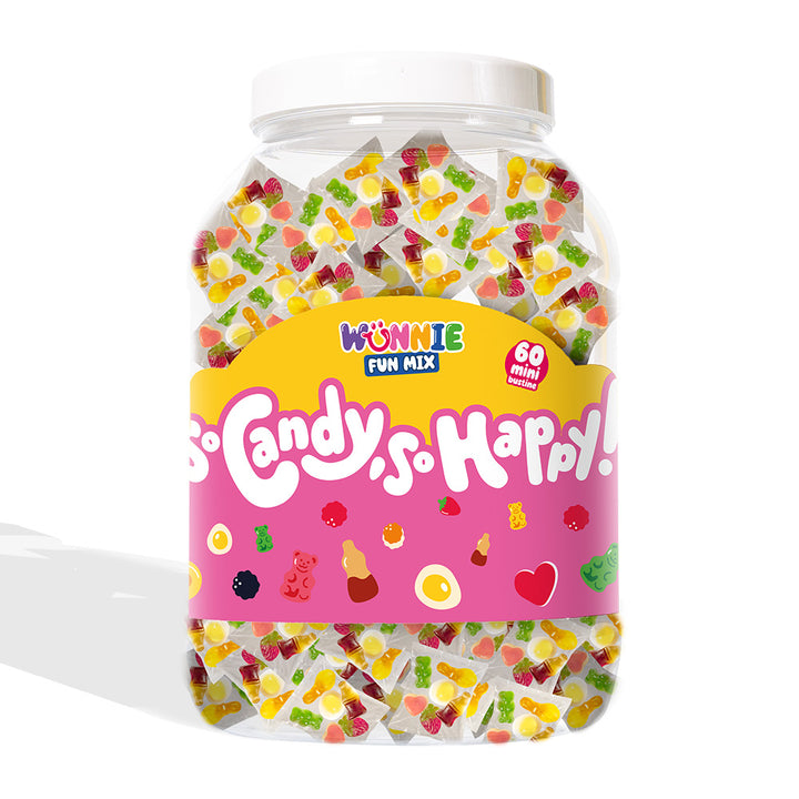 Wunnie Fun Mix, tarro con sobres individuales de caramelos gomosos en sabores surtidos (30 o 60 uds) 