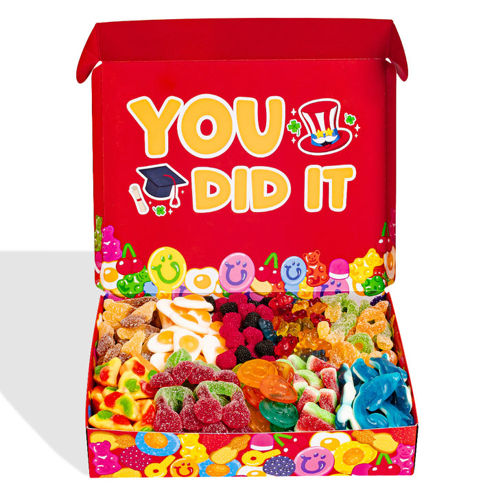 Wunnie box "Congradulation", caja de gominolas para componer con las favoritas del graduado - 1 kg 