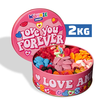 Wunnie Bucket “Love You Forever”, lata de caramelos gomosos de 2kg para componer con los sabores preferidos de tu pareja 