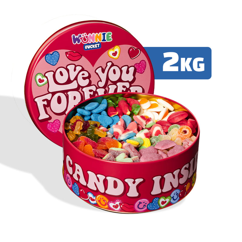 Wunnie Bucket “Love You Forever”, lata de caramelos de goma para componer con los sabores preferidos de tu pareja - 2kg 
