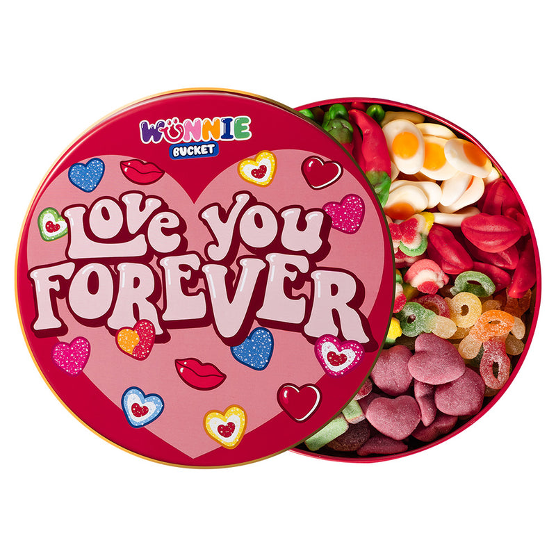 Wunnie Bucket “Love You Forever”, lata de caramelos gomosos de 3 kg para componer con los sabores preferidos de tu pareja 