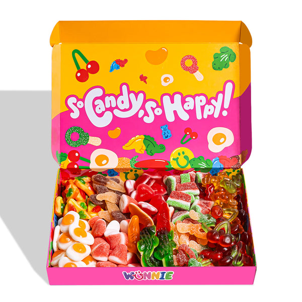 Wunnie box Pink "So Candy, So Happy", caja de caramelos gomosos para armar con tus sabores favoritos 