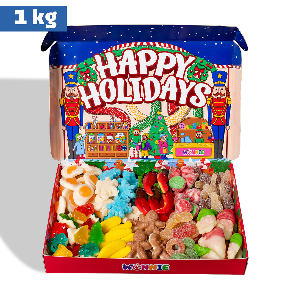 Wunnie box “Felices Fiestas”, la Candy box para componer con tus gominolas favoritas - 1 kg 