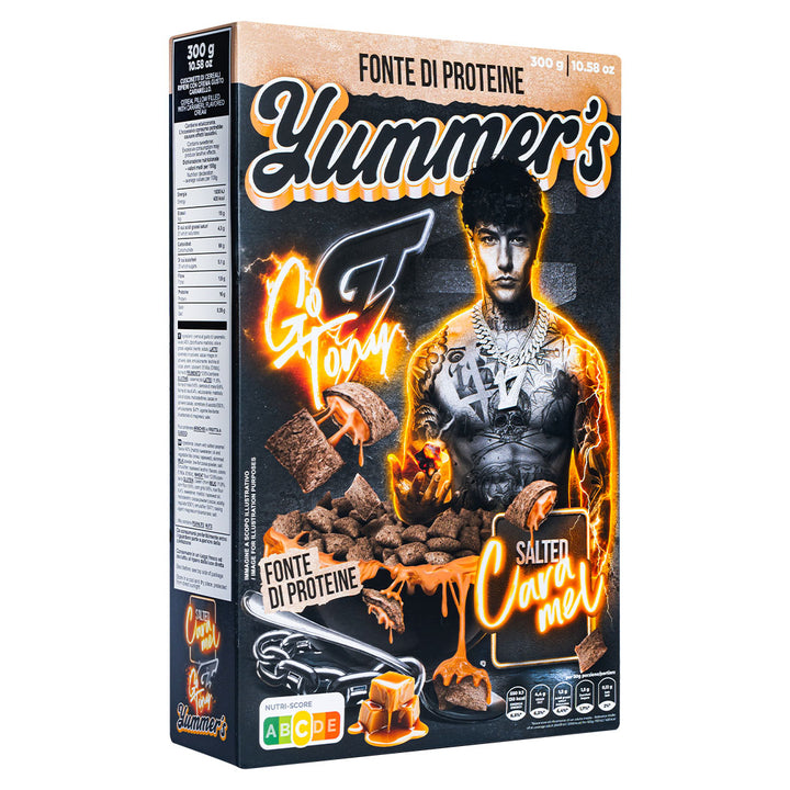 Go Tony Salted Caramel de Yummer's por Tony Effe, cereales proteicos rellenos de crema sabor caramelo salado de 300 g | EDICIÓN LIMITADA 