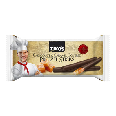 Confezione da 105g, Pretzel ricoperti di caramello e cioccolato Ziko's.