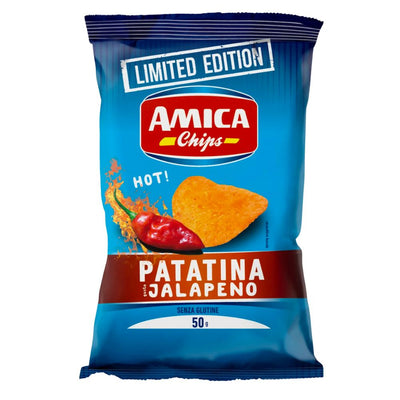 Confezione da 50g di patatine al peperoncino jalapeno Amica Chips Jalapeno