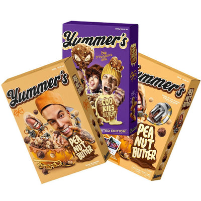 3 confezioni di cereali Yummer's di Sfera Ebbasta, al burro d'arachidi e al cookies and cream