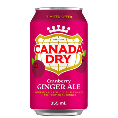 Confezione da 355ml di bevanda allo zenzero e mirtilli Canada Dry Cranberry 