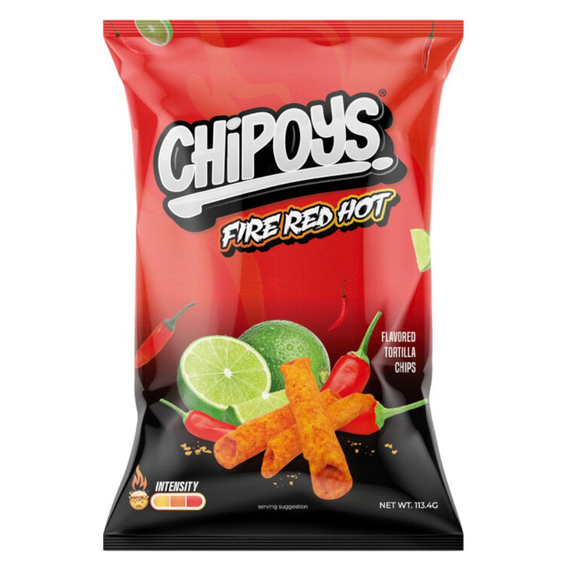 Confezione da 113g di patatine piccanti al lime Chipoys Fire Red Hot