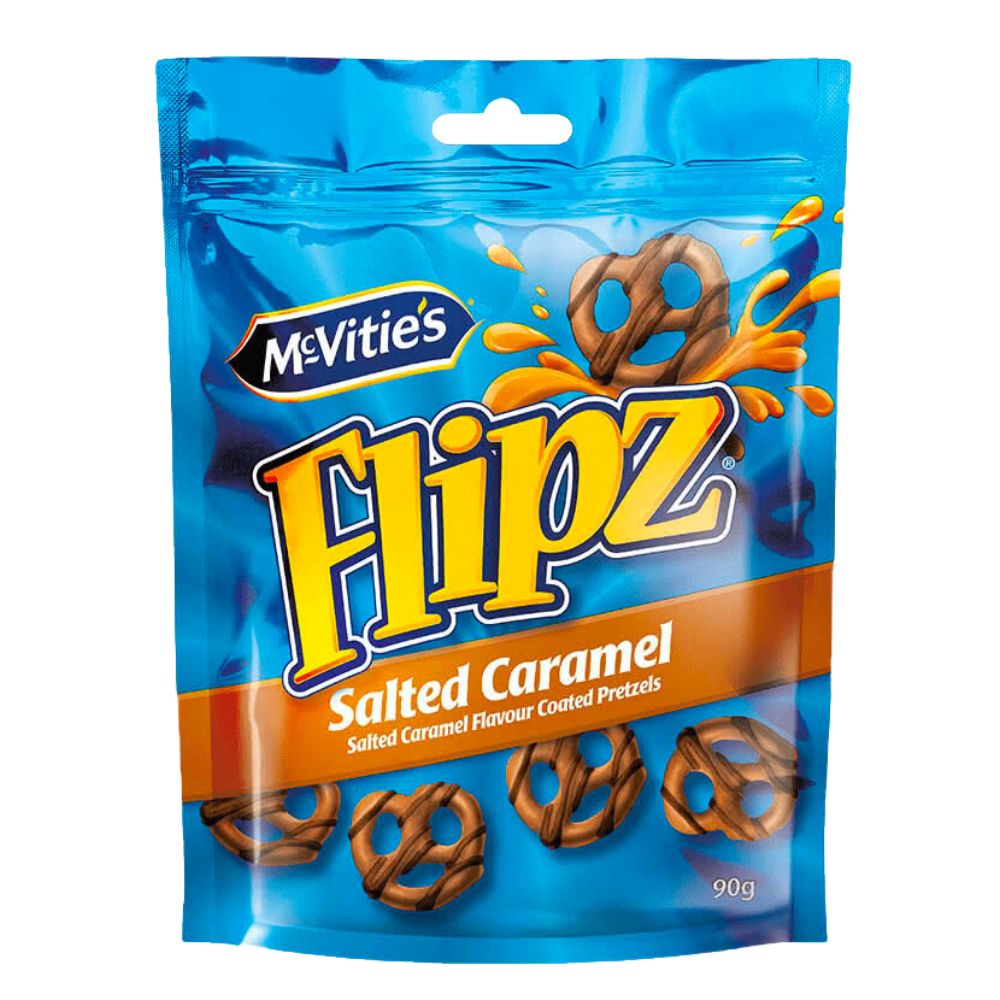 Mcvitie's Flipz Salted Caramel, pretzel cubiertos de chocolate con caramelo salado de 90g 