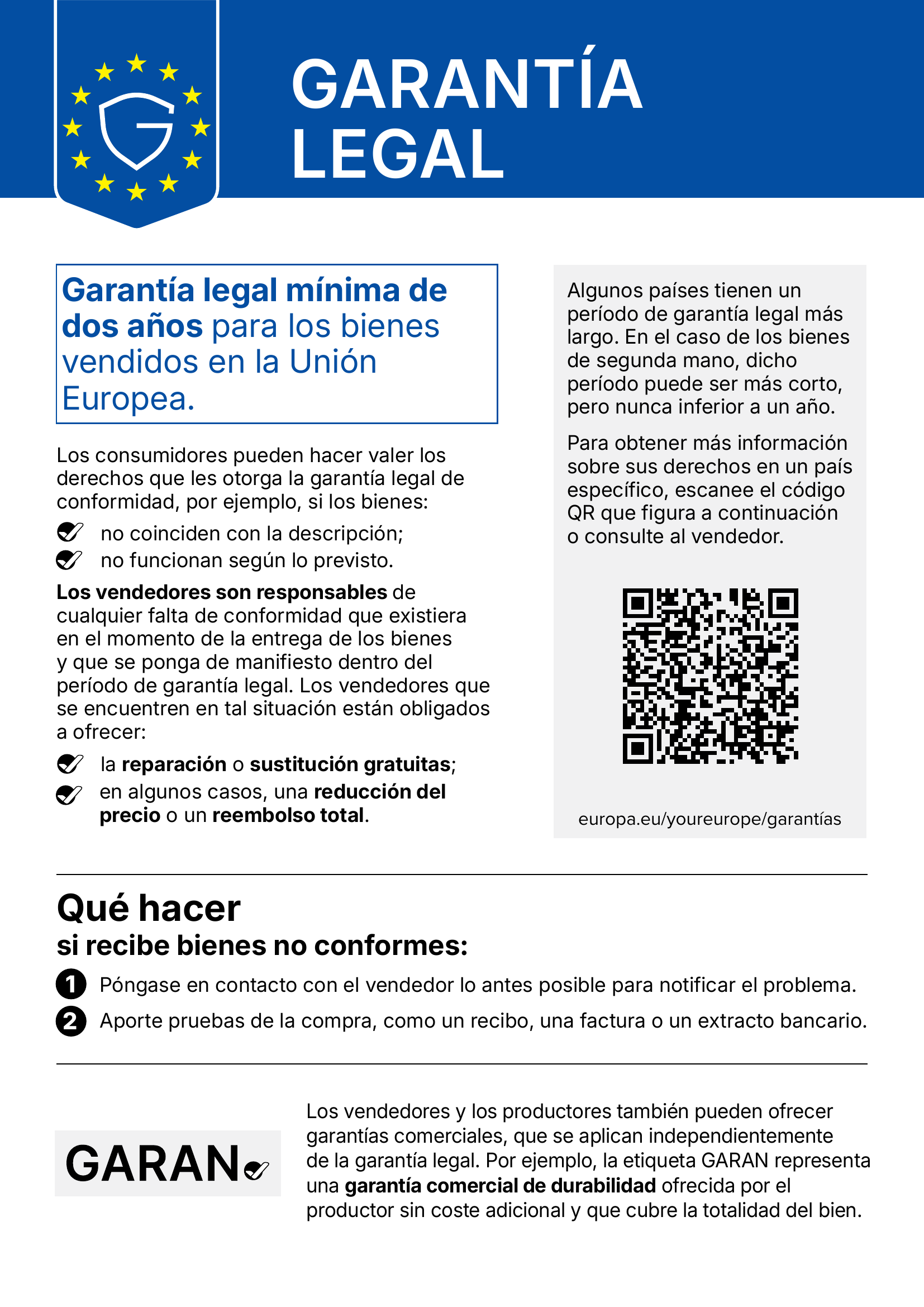 Legal guarantee notice (ES)