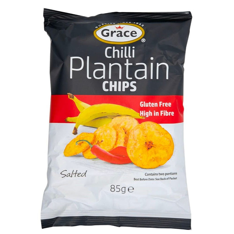 Confezione da 85g di patatine di banana piccante Grace chilli Plantain Chips