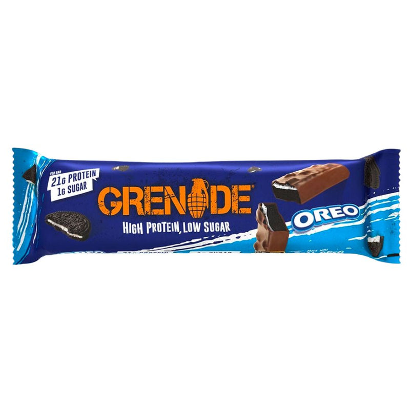 Confezione da 60g di barretta al cioccolato e Oreo Grenade