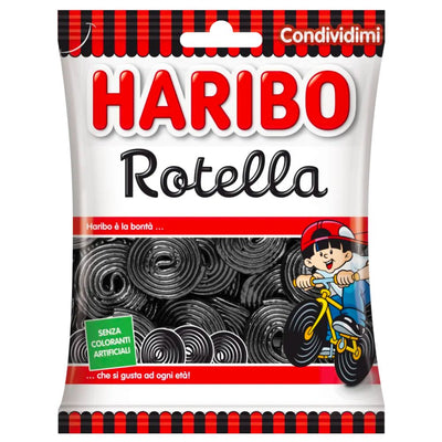 Confezione da 100g di caramelle gommose alla liquirizia Haribo Rotella