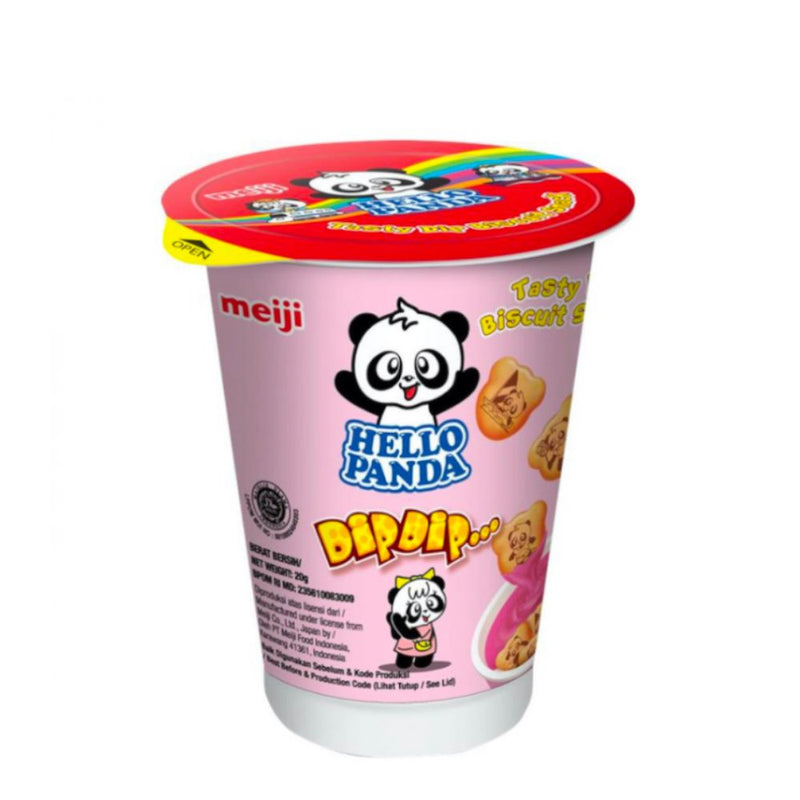 Confezione da 20g di biscotti alla fragola Hello Panda Dip Dip Strawberry