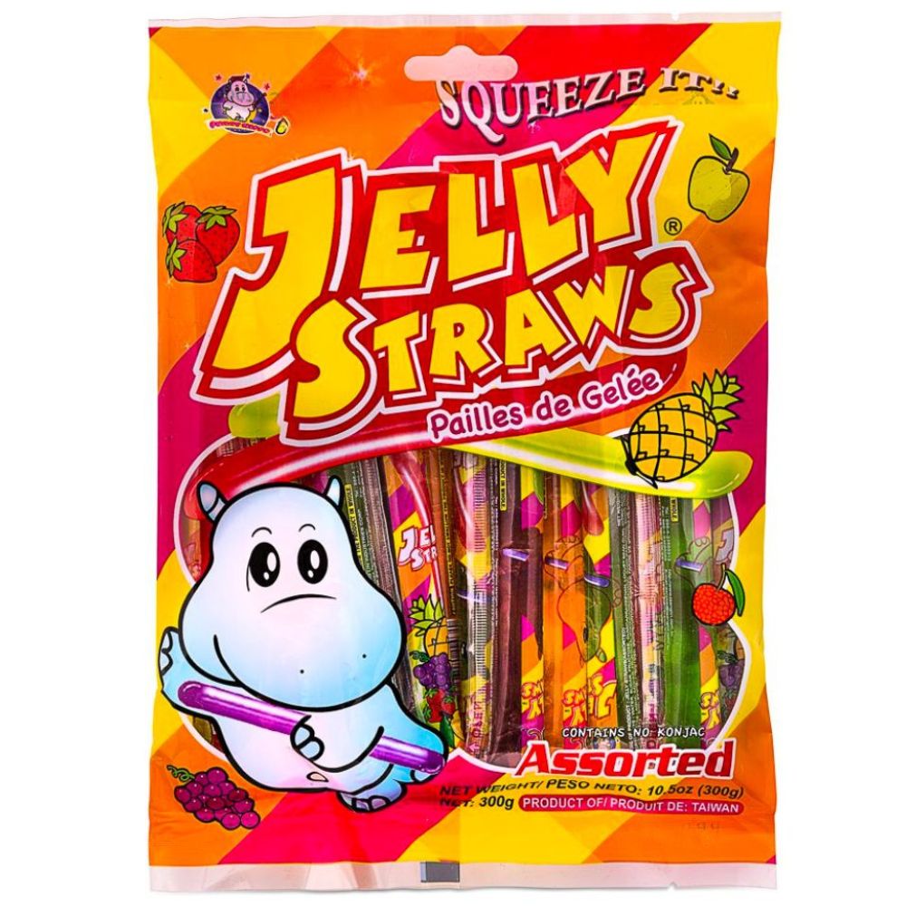 Jelly Straws Hippo Assorted Squeeze, gelatina de frutas de 300g 