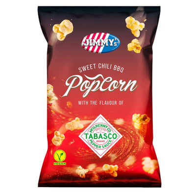 Confezione da 90g di popcorn alla salsa barbecue e tabasco Jimmy's popcorn