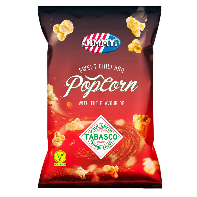 Confezione da 90g di popcorn alla salsa barbecue e tabasco Jimmy&