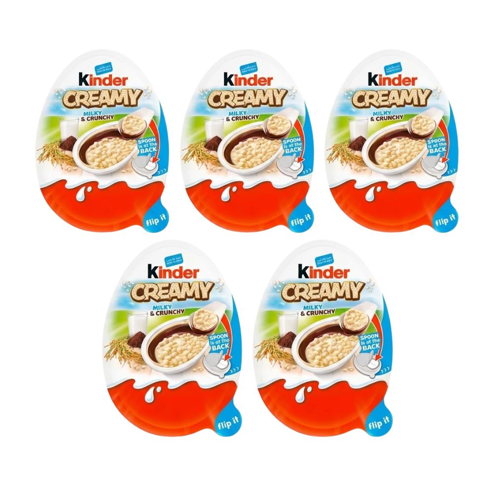 5 Kinder Creamy Milky & Crunchy, huevito Kinder con crema de chocolate y arroz inflado con leche de 19g 