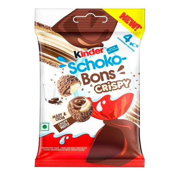 Kinder Schoko Bons Crispy, huevitos de wafer rellenos de crema de leche y chocolate de 22g 