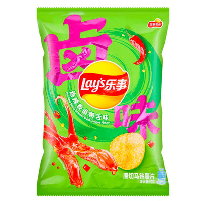 Confezione da 70g di patatine al gusto di lingua di anatra Lay's Hot and Spicy Duck Tongue Flavour Lay’s Hot and Spicy Braised Duck Tongue Flavor