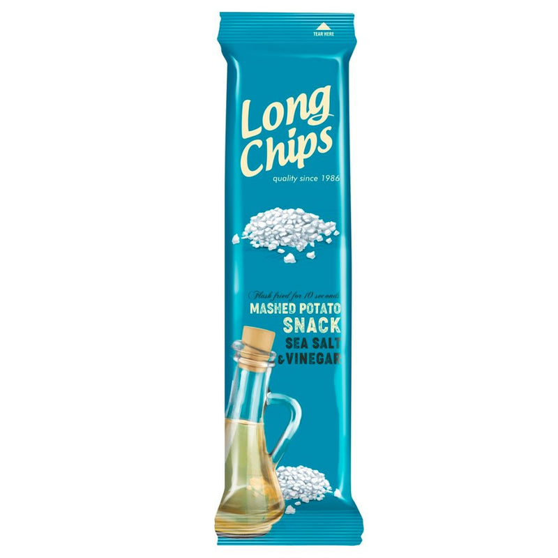 Confezione da 75g di patatine lunghe al sale e aceto Long Chipps Salt & Vinegar