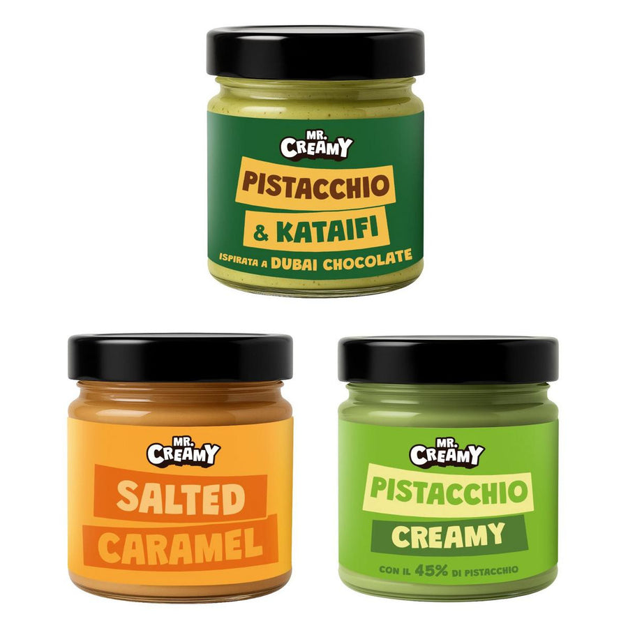 Mr. Creamy Kit, 3 cremas untables sabor pistacho & kataifi, salted caramel y pistacho creamy