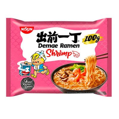 Confezione da 100g di noodle al gusto di gamberetti Nissin Ramen Shrimp