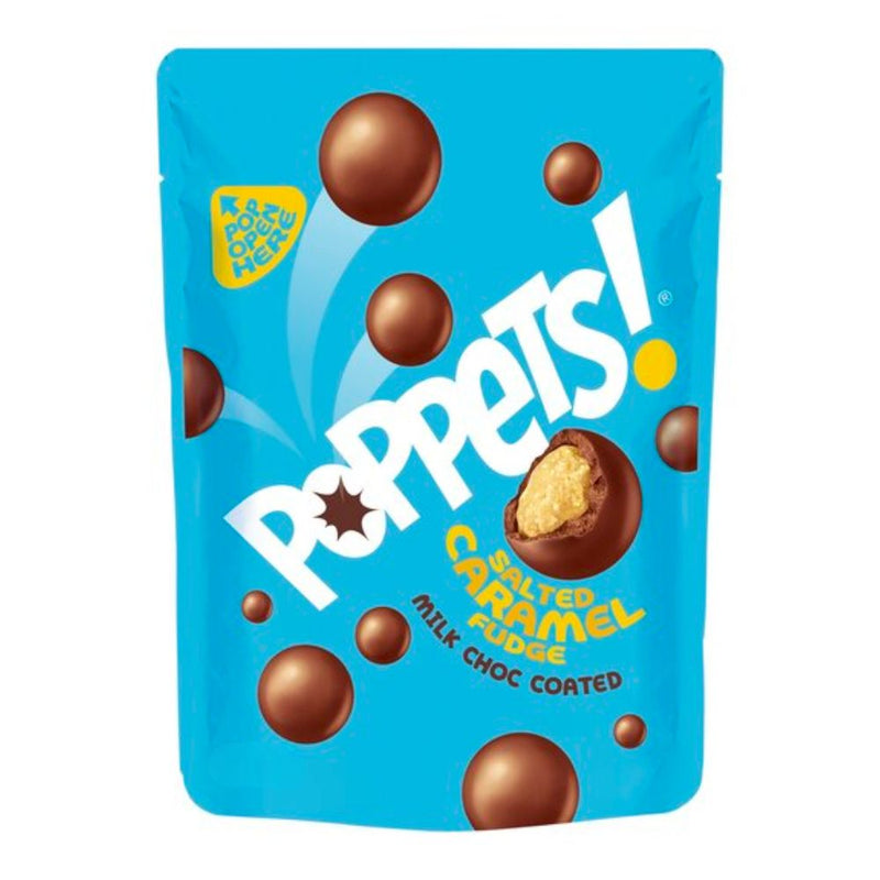 Confezione da 100g di cioccolatini ripieni di caramello Poppets Salted Caramel 