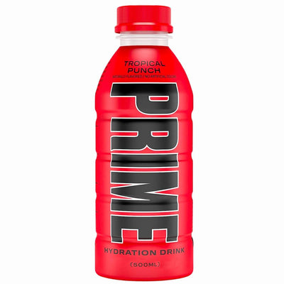 Confezione da 500ml di energy drink alla frutta di Paul Logan Prime Hydration Tropical Punch