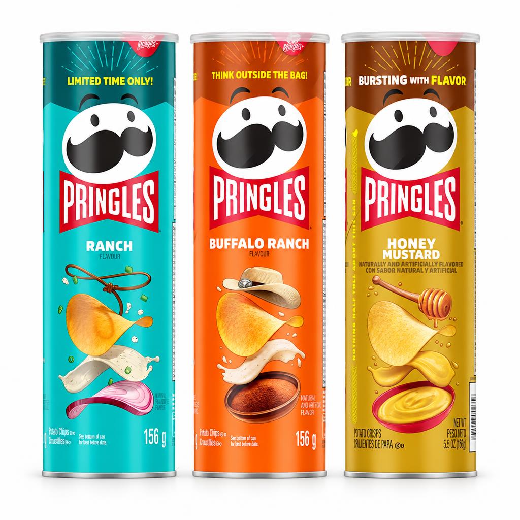 Pringles Kit, 3 patatas fritas con sabor ranch, buffalo ranch y honey mustard
