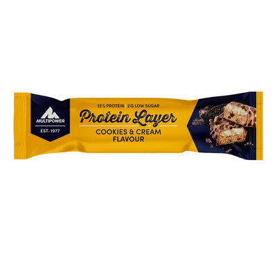 Confezione da 50g di barretta proteica Multipower Protein Layer Cookies & Cream