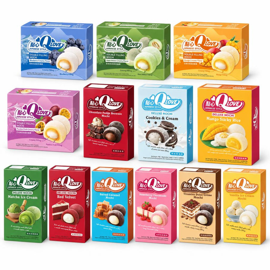 Qlove Kit, 13 mochis de varios sabores: arándano, brownie, tiramisú, etc.