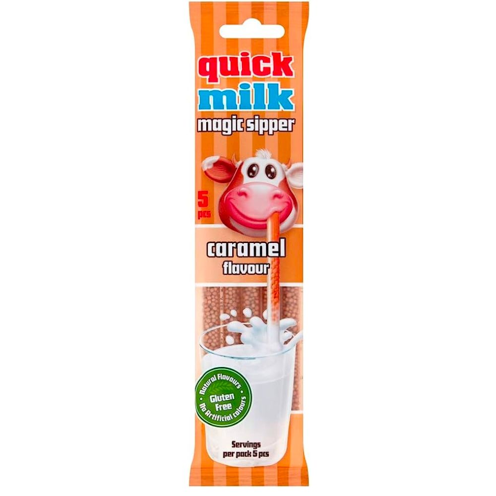 Quick Milk Magic Sipper Sabor Caramelo, pajitas con caramelos sabor caramelo de 30g 