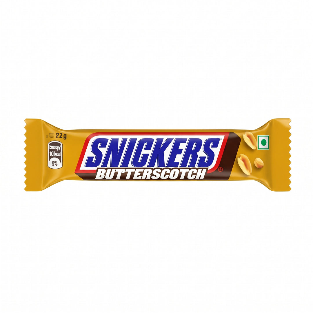 Snickers Butterscotch, barrita de chocolate con cacahuetes y caramelo con sabor a butterscotch de 22 g 