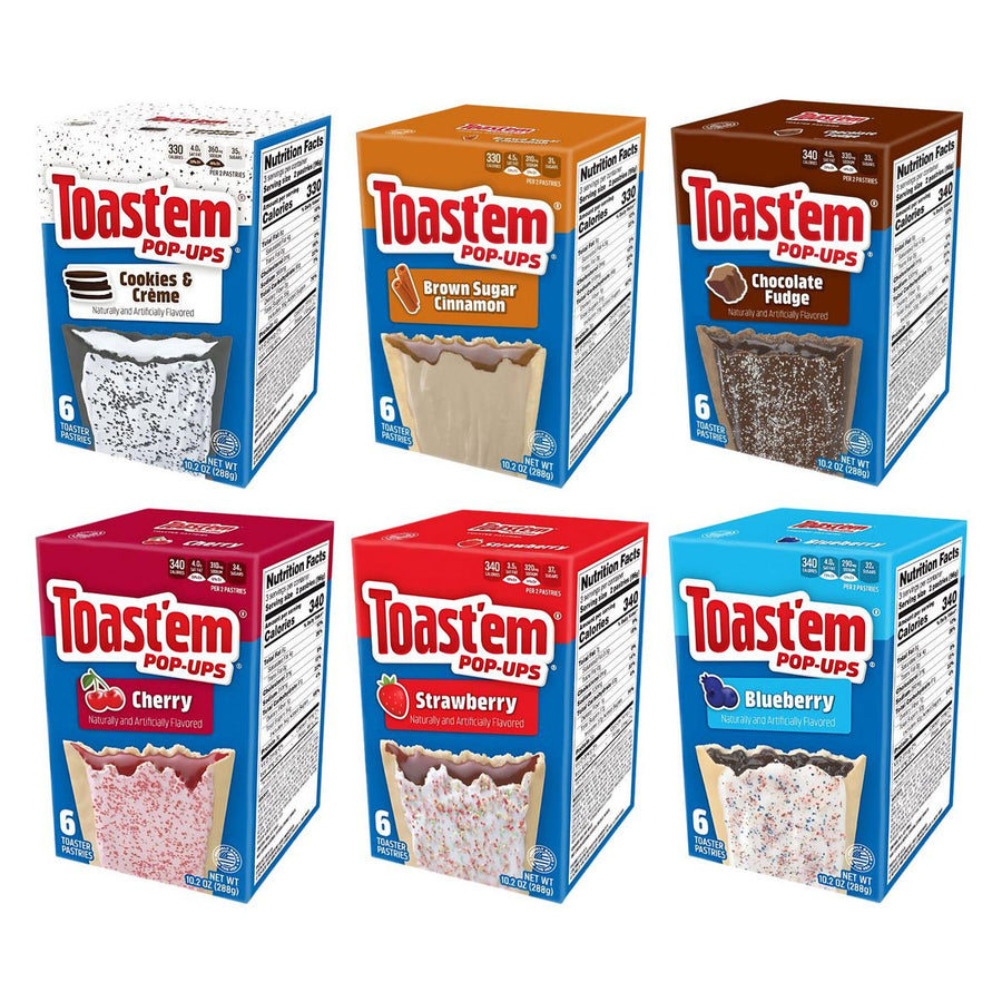 Toast'em Kit, 6 tartaletas snack con sabor a cookies and cream, canela, chocolate, cereza, fresa y arándano