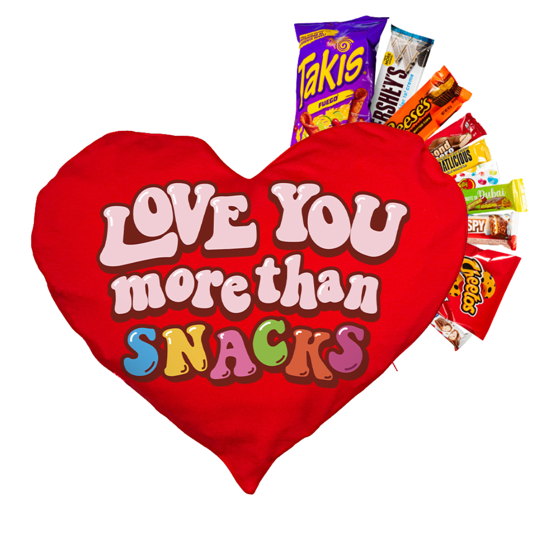 Corazón XXL de San Valentín, cojín en forma de corazón con 80 snack dulces y salados sorpresa 
