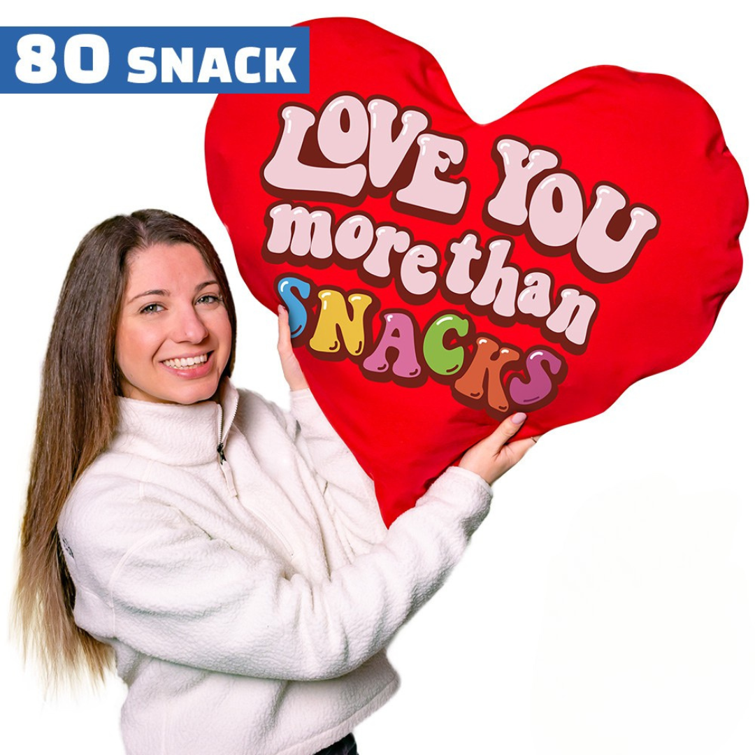 Corazón XXL de San Valentín, cojín en forma de corazón con 80 snack dulces y salados sorpresa 