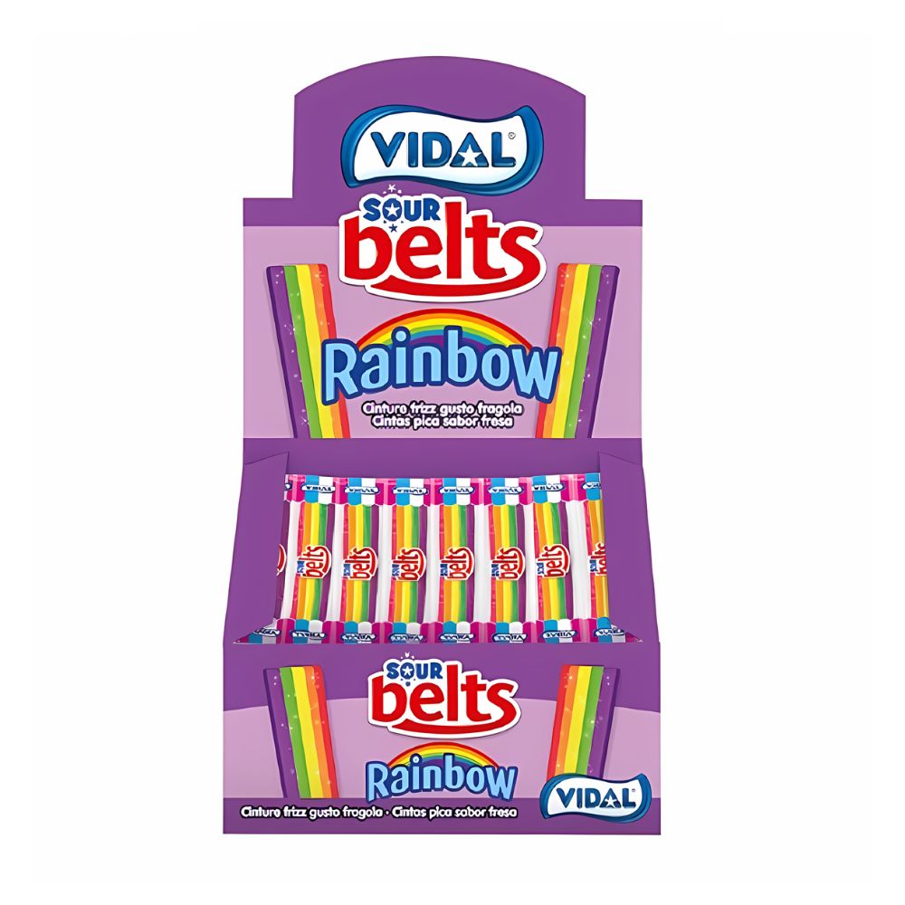 Vidal Sour Belts Multicolores, caramelo con sabor ácido de frutas de 9g (paquete de 150) 