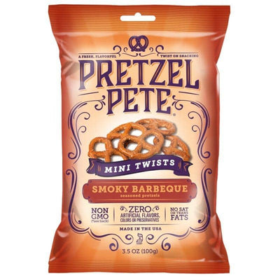 Pretzel Pete Mini Twists Smoky Barbeque, pretzel al gusto formaggio e BBQ da 100g (1954205171809)