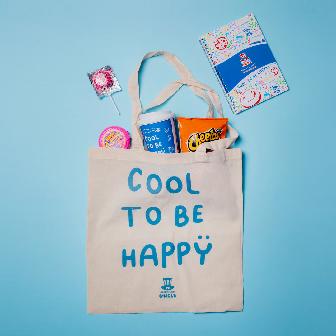 Shopper Cool to be Happy, bolsa de color marrón en algodón resistente, 35x40cm 
