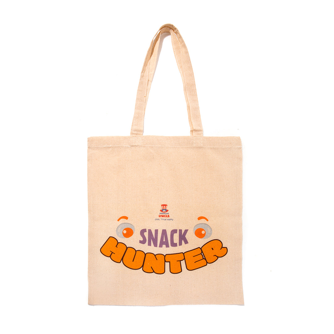 Shopper Snack Hunter, bolsa color avana en algodón resistente, 35x40cm 