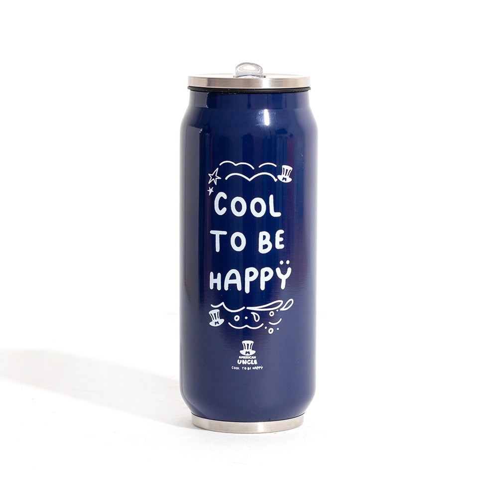Botella Cool to be Happy, botella de acero azul de 500ml con pajita antibacteriana integrada 