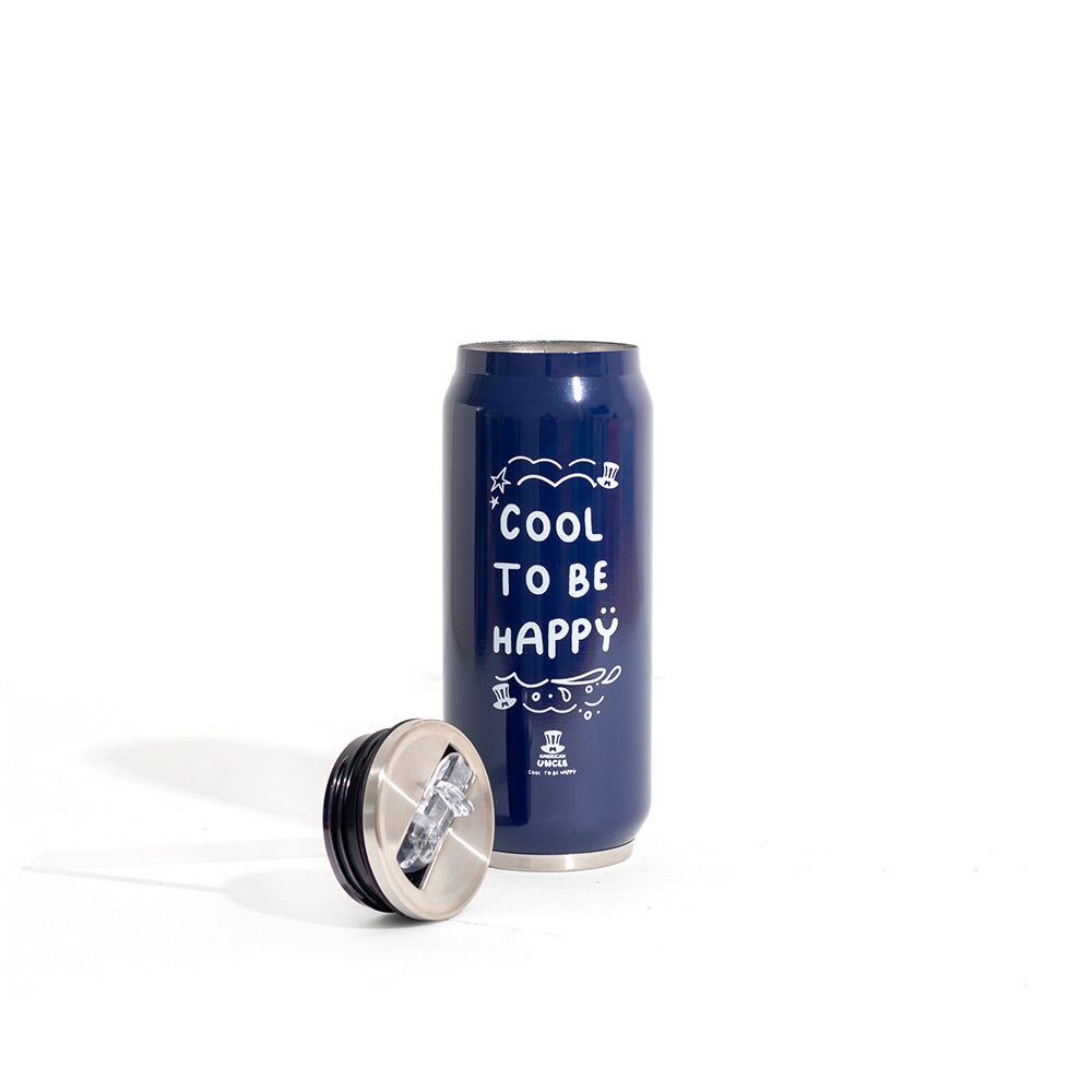 Botella Cool to be Happy, botella de acero azul de 500ml con pajita antibacteriana integrada 