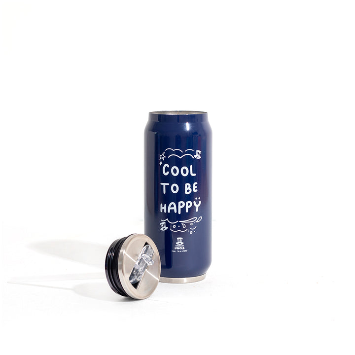 Botella Cool to be Happy, botella de acero azul de 500ml con pajita antibacteriana integrada 